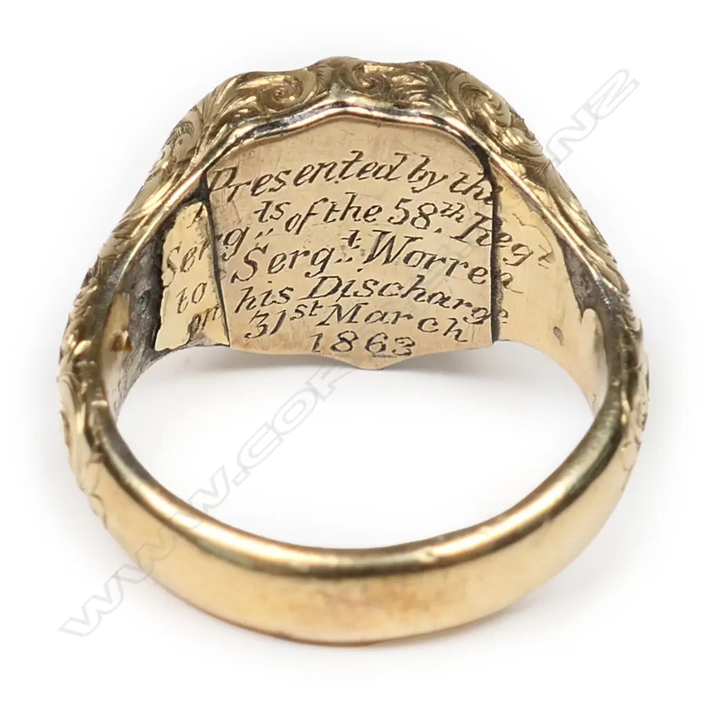 A New Zealand colonial pinchbeck and bloodstone signet ring Land Wars 1863, Image 1++